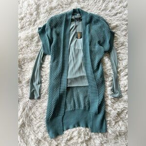 Time and Tru | Teal Open-Front Crochet Cardigan